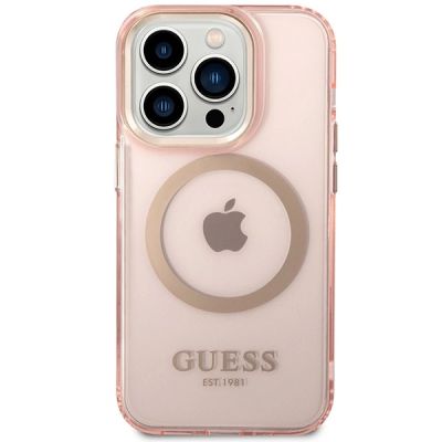 3. Guess GUHMP14XHTCMP iPhone 14 Pro Max 6,7" rosa/rosa Hartschale Gold Outline Translucent MagSafe