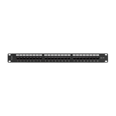 3. Patchpanel mit 24 Ports, 1 HE, 19 Zoll, Kategorie 6A UTP, mit Kabelorganisator, schwarz, LANBERG
