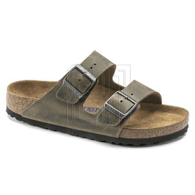 Birkenstock Arizona Soft Footbed Oiled Leather Narrow Faded Khaki Slides für schmale Füße (1019377)