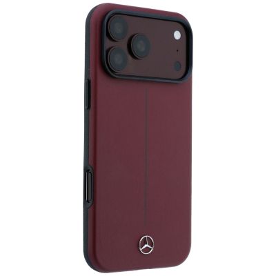 4. Mercedes Leder-Halbhülle mit ikonischer Linie und MagSafe-Funktion für iPhone 18 Pro Max / 17 Pro Max – bordeauxrot