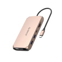 Orico XCR 12-in-1 USB-C Dockingstation mit 2x USB-A 3.1, 1x USB-A 2.0, 1x USB-C PD 100W, 1x USB-C 3.1, 2x HDMI 2.0 4K 60 Hz, 1x VGA 1080p, 1x SD 3.0, 1x microSD 3.0, 1x RJ45 Gigabit Ethernet, 1x Audio CTIA 3,5-mm-Anschluss – Roségold