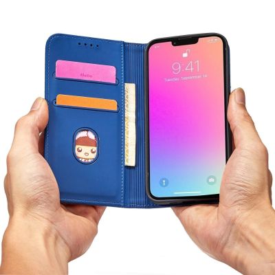 10. Magnet Card Case Hülle für iPhone 14 Flip Cover Wallet Stand blau