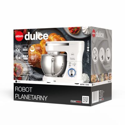 29. ELDOM WRK1300 DULCE PLANETENROBOTER, 1300 W, 5 l, mit verschiedenen Aufsätzen zum Schlagen, Mischen und Kneten, abnehmbare Metallschüssel