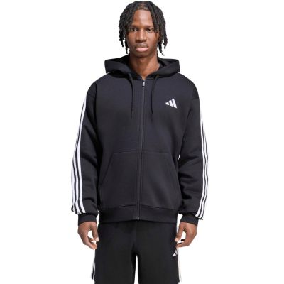 adidas Essentials Fleece-Kapuzenjacke für Herren mit 3 Streifen und durchgehendem Reißverschluss, Schwarz, KY6559