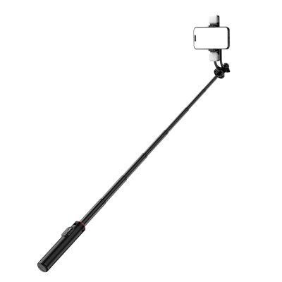 2. Selfie Stick WC12YDS Teleskopstativ 1,3 m aus Aluminiumlegierung mit Dual-Licht und Telefonhalter – Schwarz