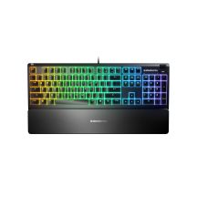SteelSeries Apex 3 Gaming-Tastatur, US-Layout, kabelgebunden, schwarz SteelSeries Apex 3 Gaming-Tastatur IP32 wasserfest zum Schutz vor Spritzern, anpassbare 10-Zonen-RGB-Beleuchtung reagiert auf Spiele und Discord, flüsterleise Gaming-Schalter halten