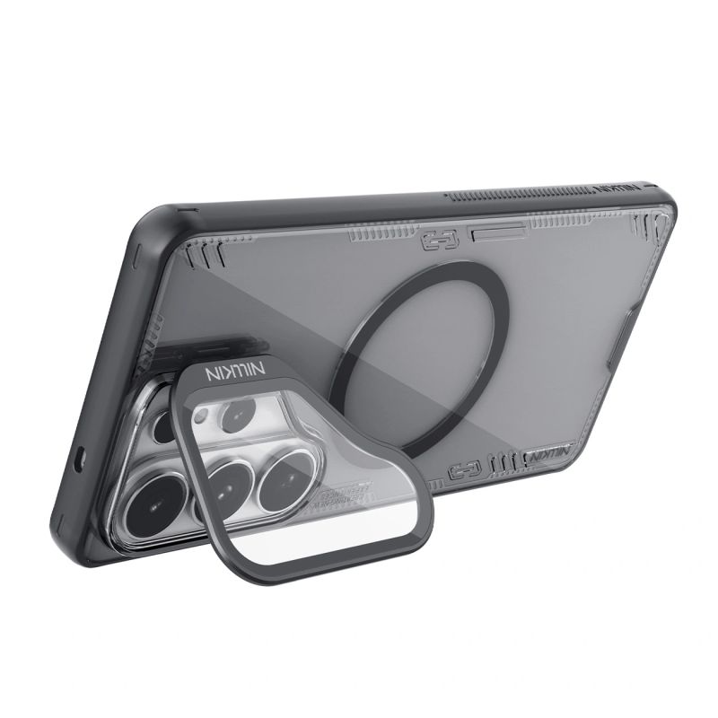 5. Nillkin Iceblade Prop Magnetische Hülle mit Kameraabdeckung und Ständer, kompatibel mit MagSafe für Samsung Galaxy S26 Ultra – Transparent Schwarz