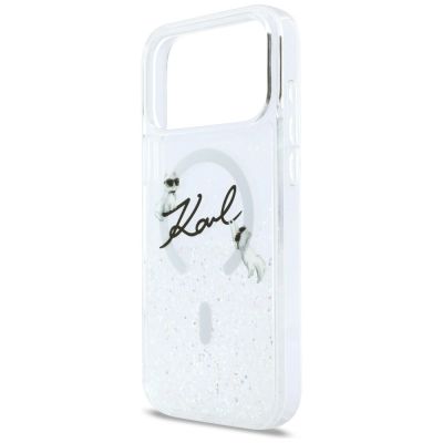 6. Karl Lagerfeld Flüssigglitzer-MagSafe-Hülle mit Karl-Schriftzug-Logo für iPhone 17 Pro Max – Transparent