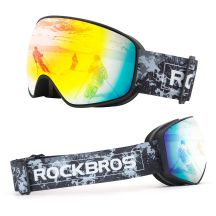 Rockbros SP284 Skibrille – Schwarzer, sandgestrahlter Rahmen, graue Polycarbonat-Linse mit roter Verspiegelung, für Kinder