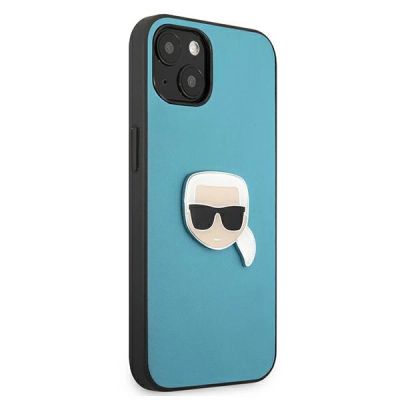 4. Karl Lagerfeld Leder Ikonik Karl's Head Metallhülle für iPhone 13 mini - Blau