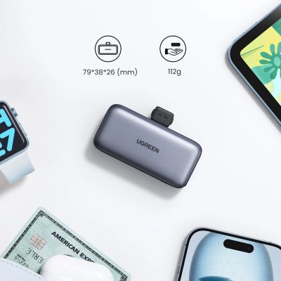 17. Ugreen PB503 5000 mAh Powerbank mit USB-C-Anschluss und integriertem USB-C-Anschluss – Grau