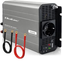 Qoltec MS Wave Spannungswandler | 12 V auf 230 V | 1000/2000 W | USB | Kompatibel mit LiFePO4-, GEL- und AGM-Akkus