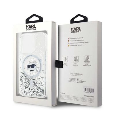 8. Karl Lagerfeld Liquid Glitter Choupette Head MagSafe-Hülle für iPhone 15 Pro Max – transparent