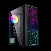GEMBIRD FORNAX 2500 MIDI-TOWER-CASE (1x USB 3.0, 2x USB 2.0, HD-Audio, Seitenwand aus Glas) SCHWARZ