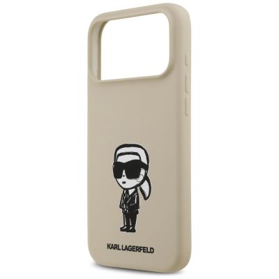 6. Karl Lagerfeld Silikonhülle mit Karl-Skizze und Logo (MagSafe) für iPhone 17 Pro Max – Braun