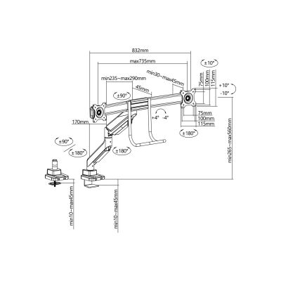 8. Zubehör: Tischhalterung 17"-32"/2TFT 360° Gasfeder 9 kg silber