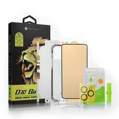 Bestsuit 6in1 Set für iPhone 13 mini Hülle / Flexi-Hartglas / Rückseite Folie / Kameraglas / Tücher / Applikator (D30 Buffer)