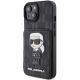 2. Karl Lagerfeld Saffiano Cardslots and Stand Monogram Ikonik Patch Hülle für iPhone 15 – Schwarz