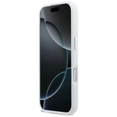 5. BMW M Silikonhülle mit horizontalem Linienmuster und MagSafe-Funktion für iPhone 17 – Weiß