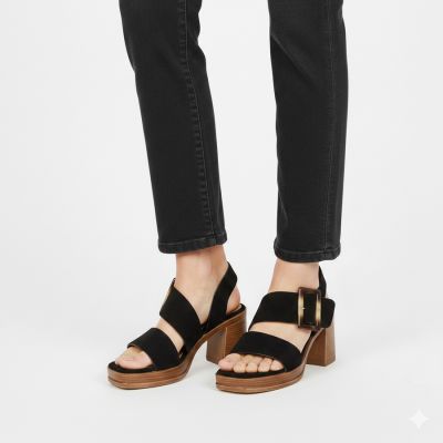 5. Schwarze Wildledersandalen für Damen mit Blockabsatz, Potocki 54307