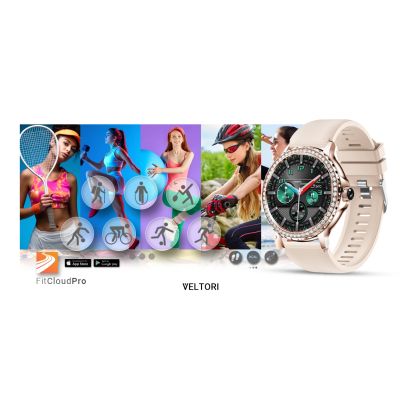 19. VELTORI VT320-1 Damen-Smartwatch, Goldarmband + rosa Silikonarmband