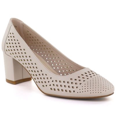 Beige Pumps mit Lochmuster und Blockabsatz, Sergio Leone PB848