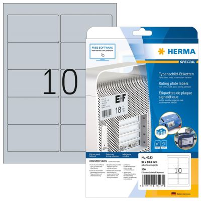 HERMA 4223 Selbstklebende Etiketten Abgerundetes Rechteck Permanent Silber 250 Stück.