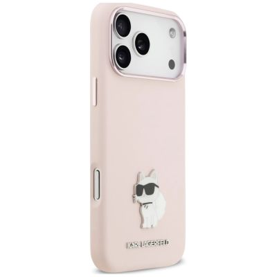4. Karl Lagerfeld Silicone Choupette Metal Pin Hülle für iPhone 18 Pro Max / 17 Pro Max – Rosa
