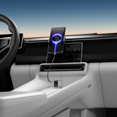 13. Cuktech CC903P 100W Kfz-Ladegerät mit Display und 70 cm langem, einziehbarem USB-C-Kabel – Grau