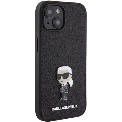 4. Karl Lagerfeld Fixed Glitter Ikonik Logo Metal Pin Hülle für iPhone 15 – Schwarz