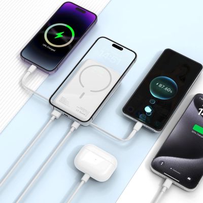 6. Tech-Protect LifeMag PB31 Powerbank mit MagSafe 10000 mAh 15 W USB-C/USB-A/integriertes USB-C/ Lightning Kabel – Weiß