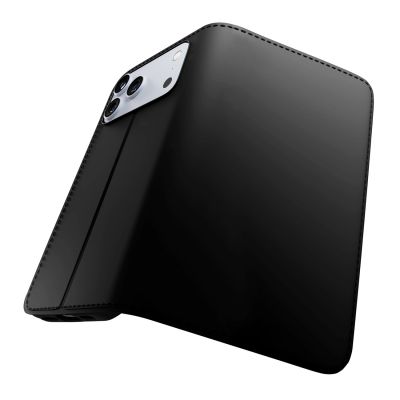 9. Puro Wallet Stand Case für iPhone 17 Pro aus Öko-Leder, mit Klappe, Geldbörse und Standfunktion - Schwarz