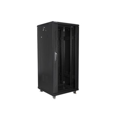 Lanberg FF01-6627-12B Rack-Schrank (27 HE; 19 Zoll; 1390 mm / 600 mm / 600 mm; Standgerät; Glas; 800 kg; schwarz)