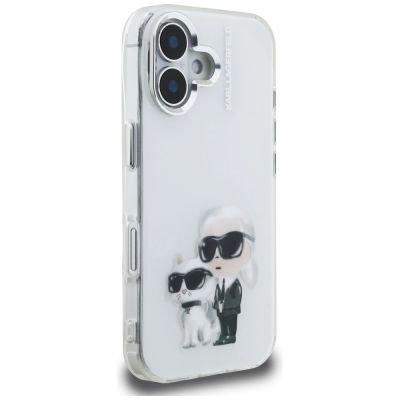 4. Karl Lagerfeld IML Aquarelle Karl & Choupette & Logo iPhone 16 Hülle - Weiß