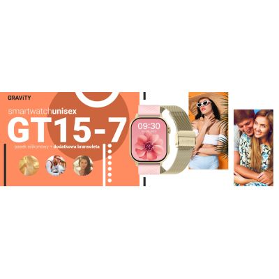 10. Smartwatch Gravity GT15-7 mit pinkfarbenem Silikonarmband und goldenem Armband