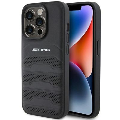 AMG Lederhülle mit geprägten Linien für iPhone 15 Pro – Schwarz