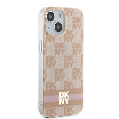 4. DKNY IML Checkered Mono Pattern & Printed Stripes MagSafe-Hülle für iPhone 15 / 14 / 13 – Rosa