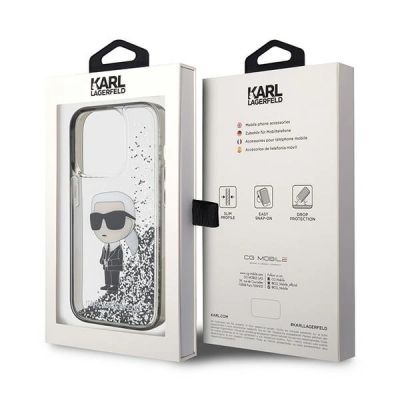 8. Karl Lagerfeld Liquid Glitter Ikonik Hülle für iPhone 15 Pro – transparent
