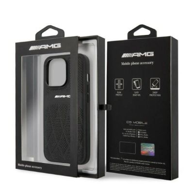 8. AMG AMHCP13LOSDBK iPhone 13 Pro / 13 6,1" schwarz/schwarzes Hardcase Leder mit gebogenen Linien