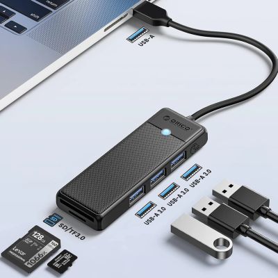 2. Orico PAPW3AT-U3 USB-Hub mit 4 Anschlüssen (3x USB-A 3.0) und microSD/SD-Kartenleser, 1 m Kabellänge – Schwarz