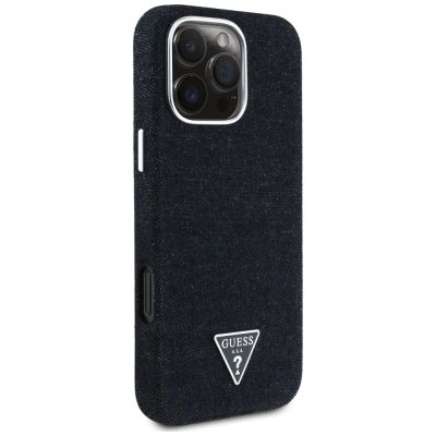 4. Guess Denim Triangle Logo MagSafe Hülle für iPhone 16 Pro - Schwarz