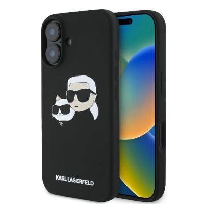 Karl Lagerfeld Silikonhülle mit Nabble-Kopf-Print und MagSafe-Design für iPhone 16 – Schwarz
