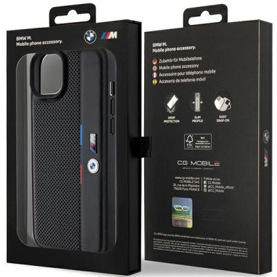 8. BMW Perforierte Tricolor Line Hülle für iPhone 15 Plus / 14 Plus – Schwarz