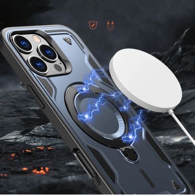 4. Hybrid Armor Trendige Hülle mit MagSafe für iPhone 16 Pro Max – Blau