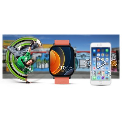 17. Gravity GT15-3 Smartwatch, rotes Silikonarmband + schwarzes Armband