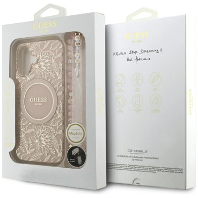 8. Guess IML Flowers Electro Pearl Strap MagSafe iPhone 17 Hülle - Pink