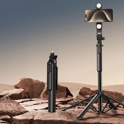 6. Selfie Stick WH181D-Y1S Teleskopstativ 1,75 m aus Aluminiumlegierung mit Dual-Licht und Telefonhalter – Schwarz