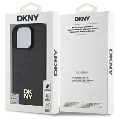 8. DKNY Repeat Pattern Stack Logo MagSafe-Hülle für iPhone 16 Pro Max – Schwarz