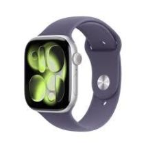 Apple Watch Series 11 GPS 46 mm Silbernes Aluminiumgehäuse mit Sportarmband in Lila Nebelgrau - M/L