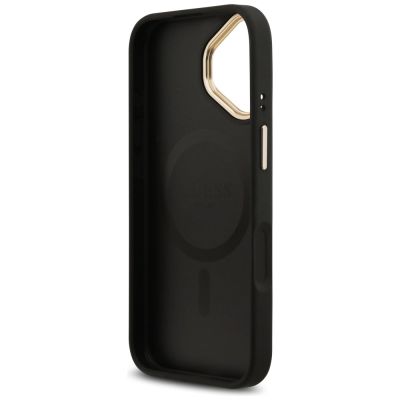 7. Guess 4G Strass Logo & Big Strap Metal Buttons MagSafe Hülle für iPhone 17 - Schwarz